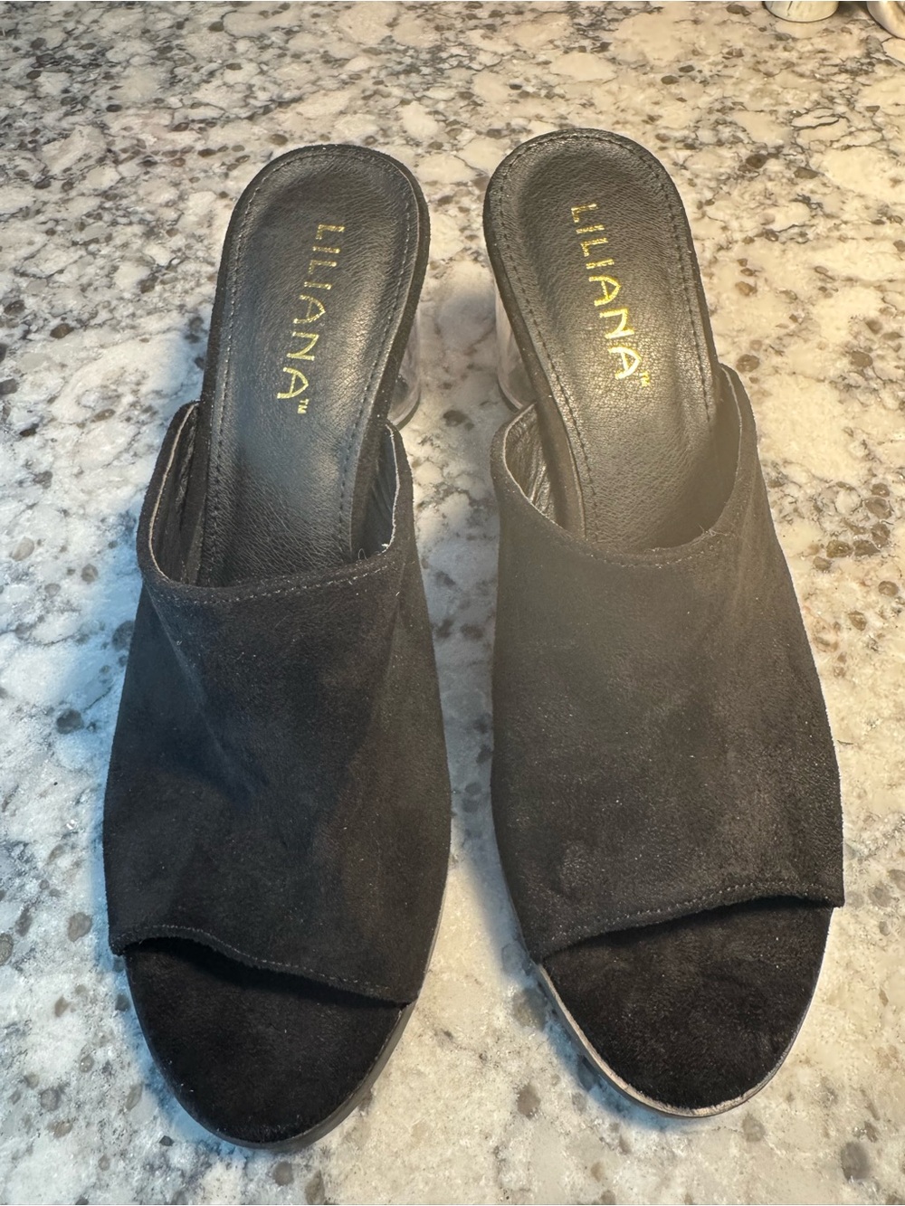 Liliana Black Open-Toe Mule Acrylic Heel Slides